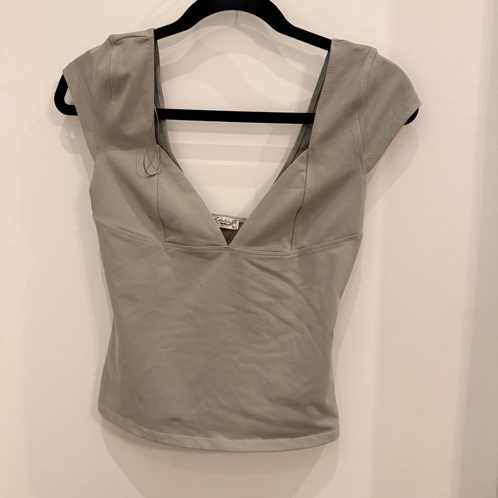 Free People Intimately Ali V-Neck Top Medium Sage Green Fairycore Boho Coquette